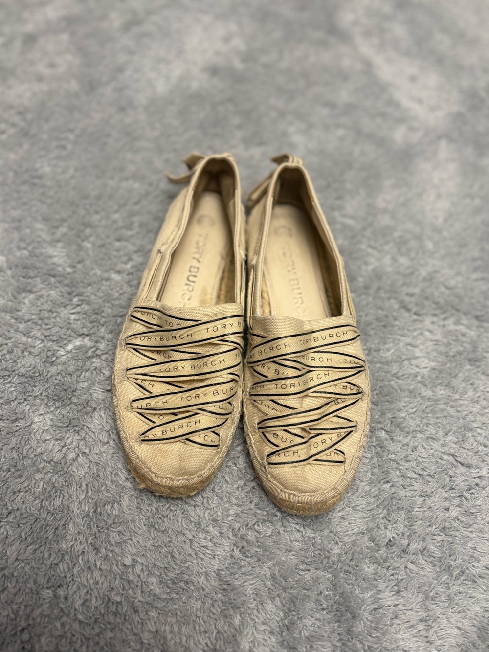 Women’s Authentic Tory Burch Brown Logo Espadrille Flats